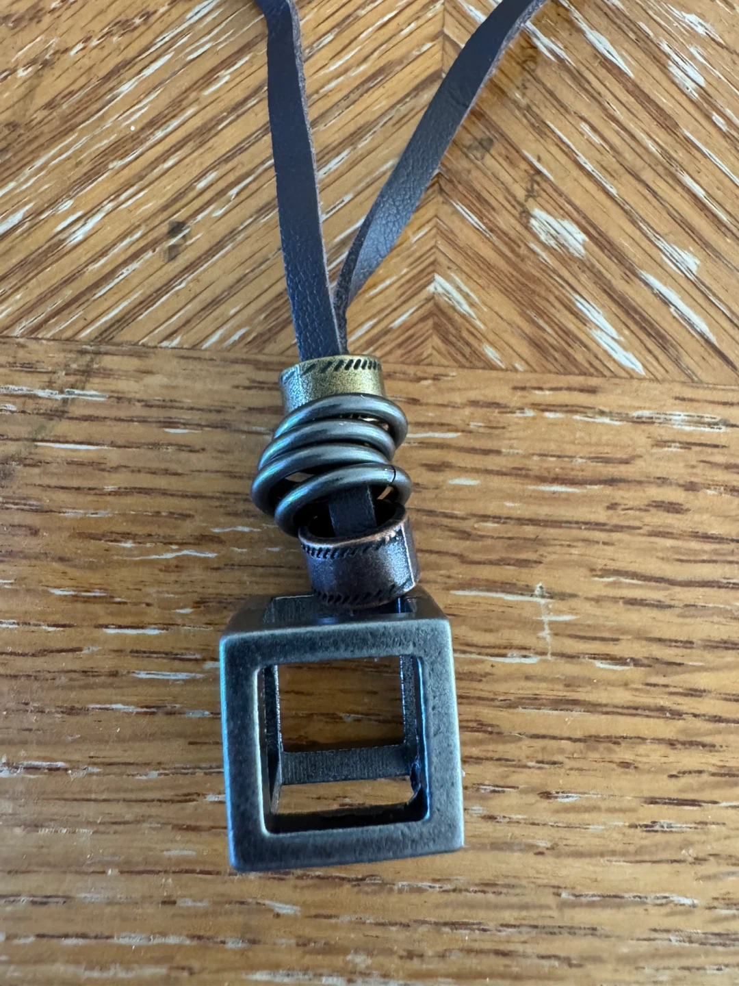 Leather Cord Necklace with Metal Pendant - photo 2