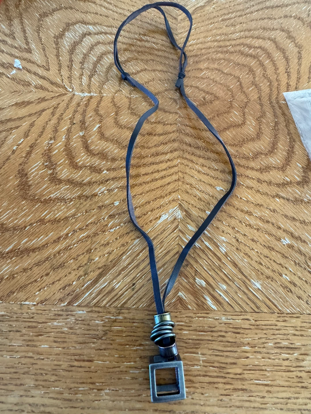 Leather Cord Necklace with Metal Pendant - photo 3