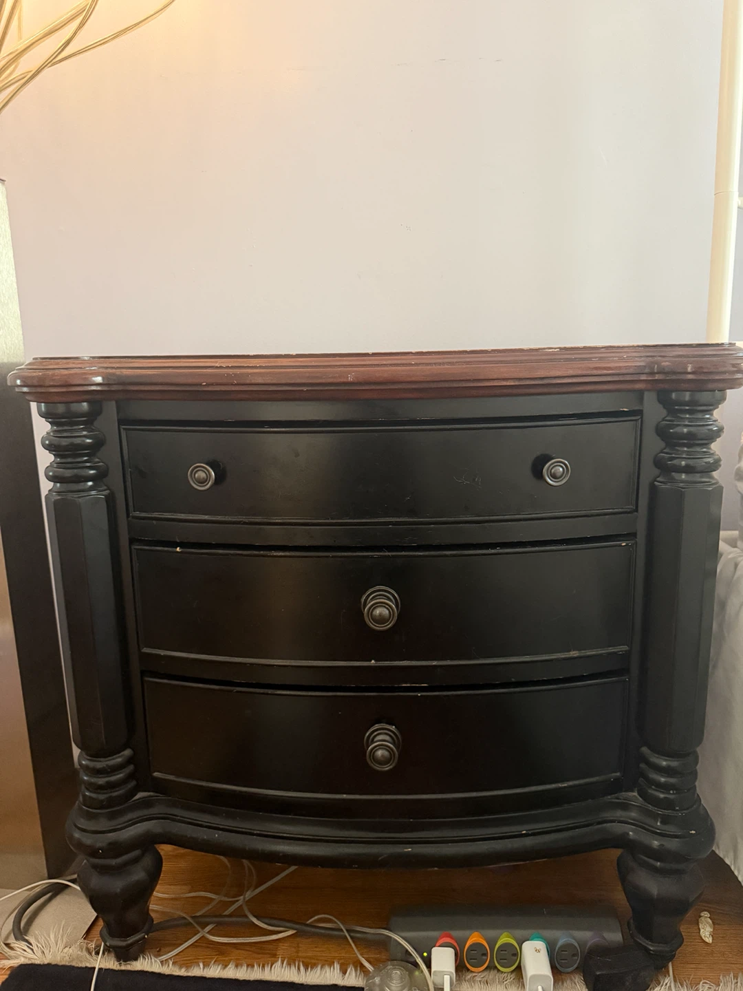 Solid wood Black 3-Drawer Nightstand