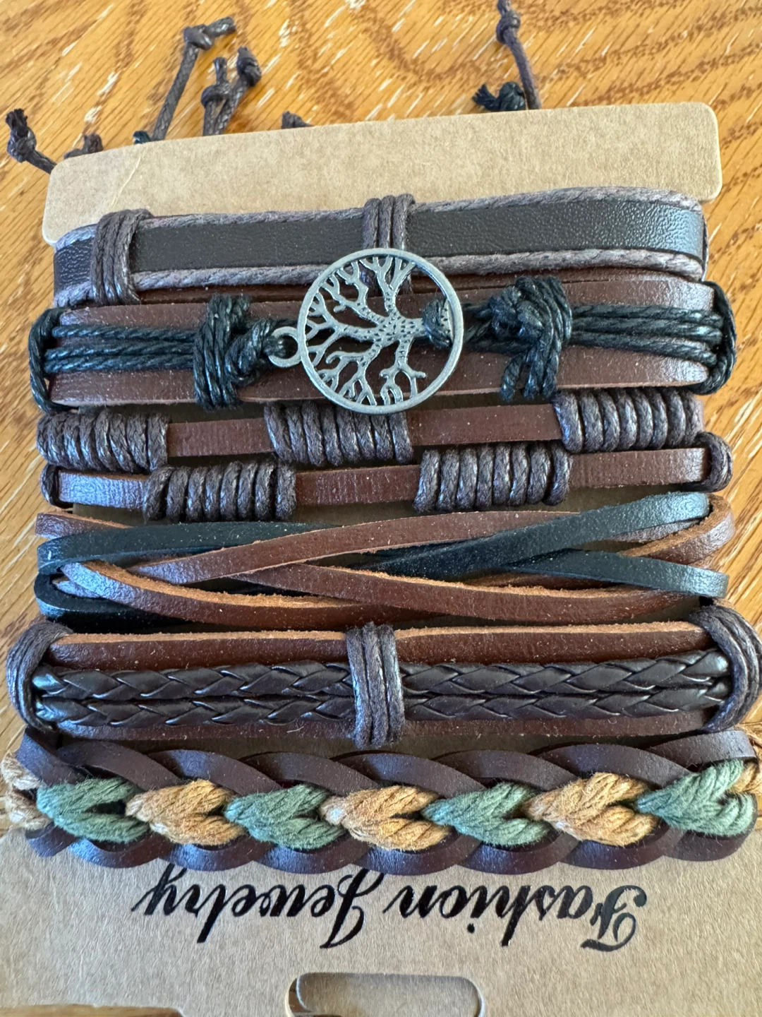 Leather Bracelet Set with Tree of Life Charm - photo 2