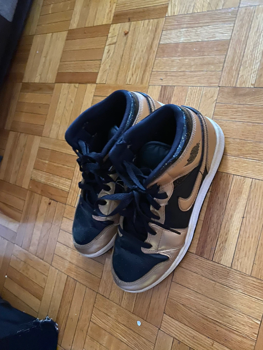 Nike Air Jordan 1 Mid Shoes Black and Gold