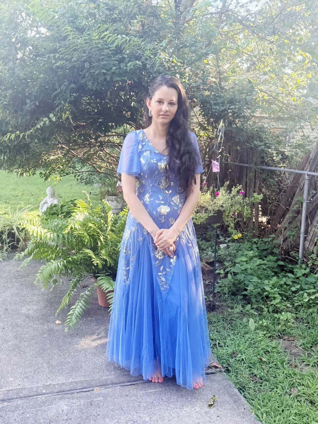 Ever Pretty Blue Floral Sequin Tulle Dress