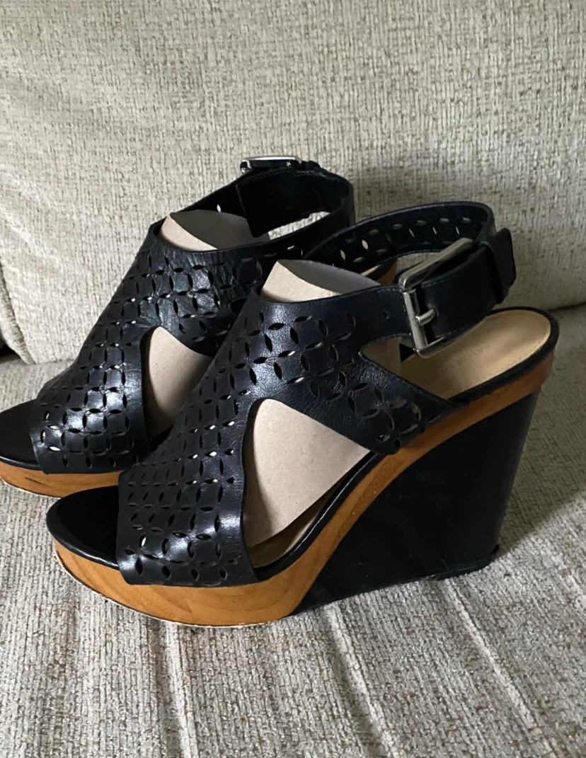 Michael Kors Black Laser Cut Wedge Sandals
