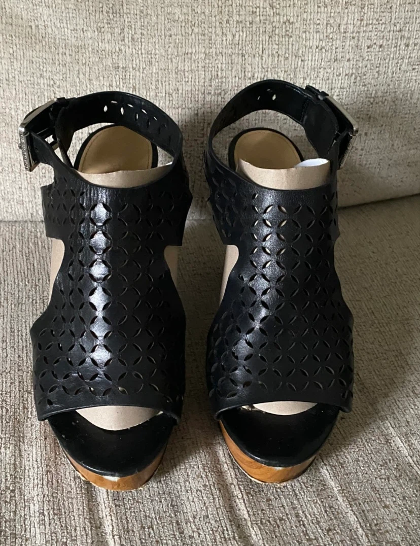 Michael Kors Black Laser Cut Wedge Sandals - photo 2