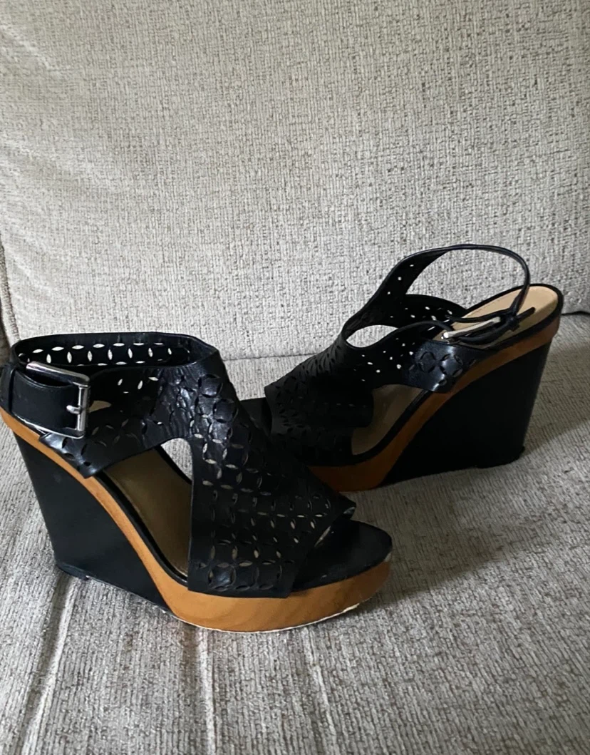 Michael Kors Black Laser Cut Wedge Sandals - photo 3