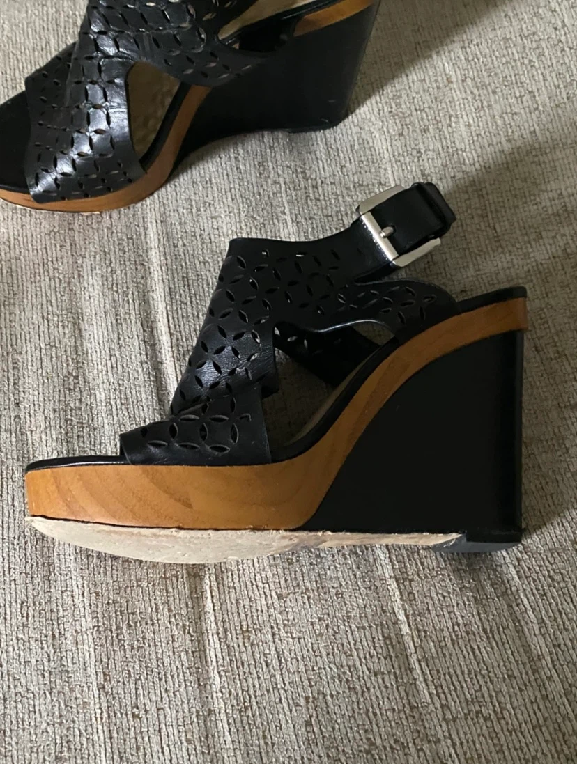 Michael Kors Black Laser Cut Wedge Sandals - photo 4