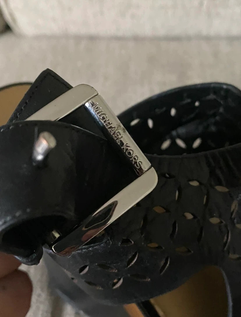 Michael Kors Black Laser Cut Wedge Sandals - photo 5