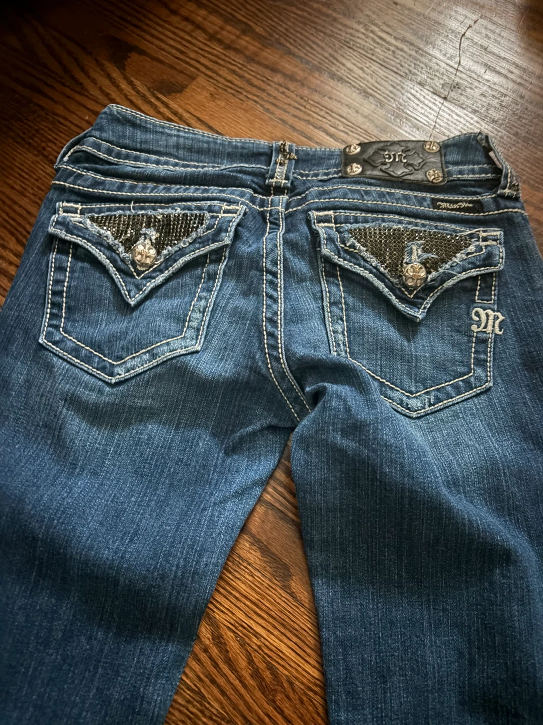 Y2K Miss Me Flap Pocket Rhinestone Bootcut Jeans