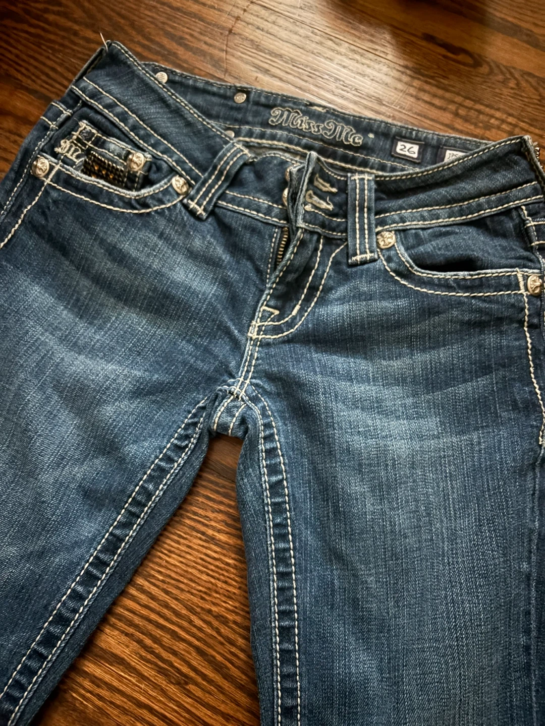 Y2K Miss Me Flap Pocket Rhinestone Bootcut Jeans - photo 2