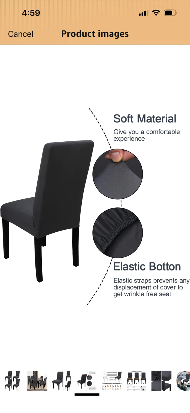 Dark Grey Stretch Chair Covers (Set of 6) - photo 2