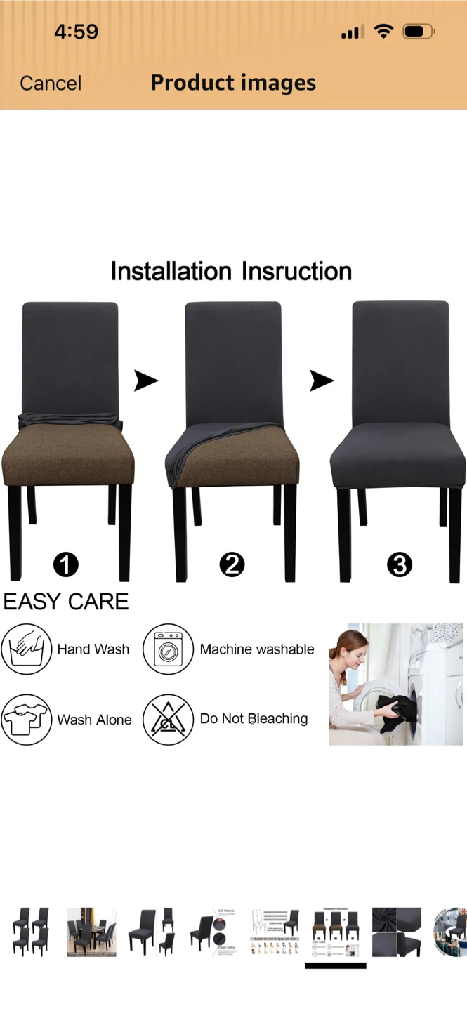 Dark Grey Stretch Chair Covers (Set of 6) - photo 3