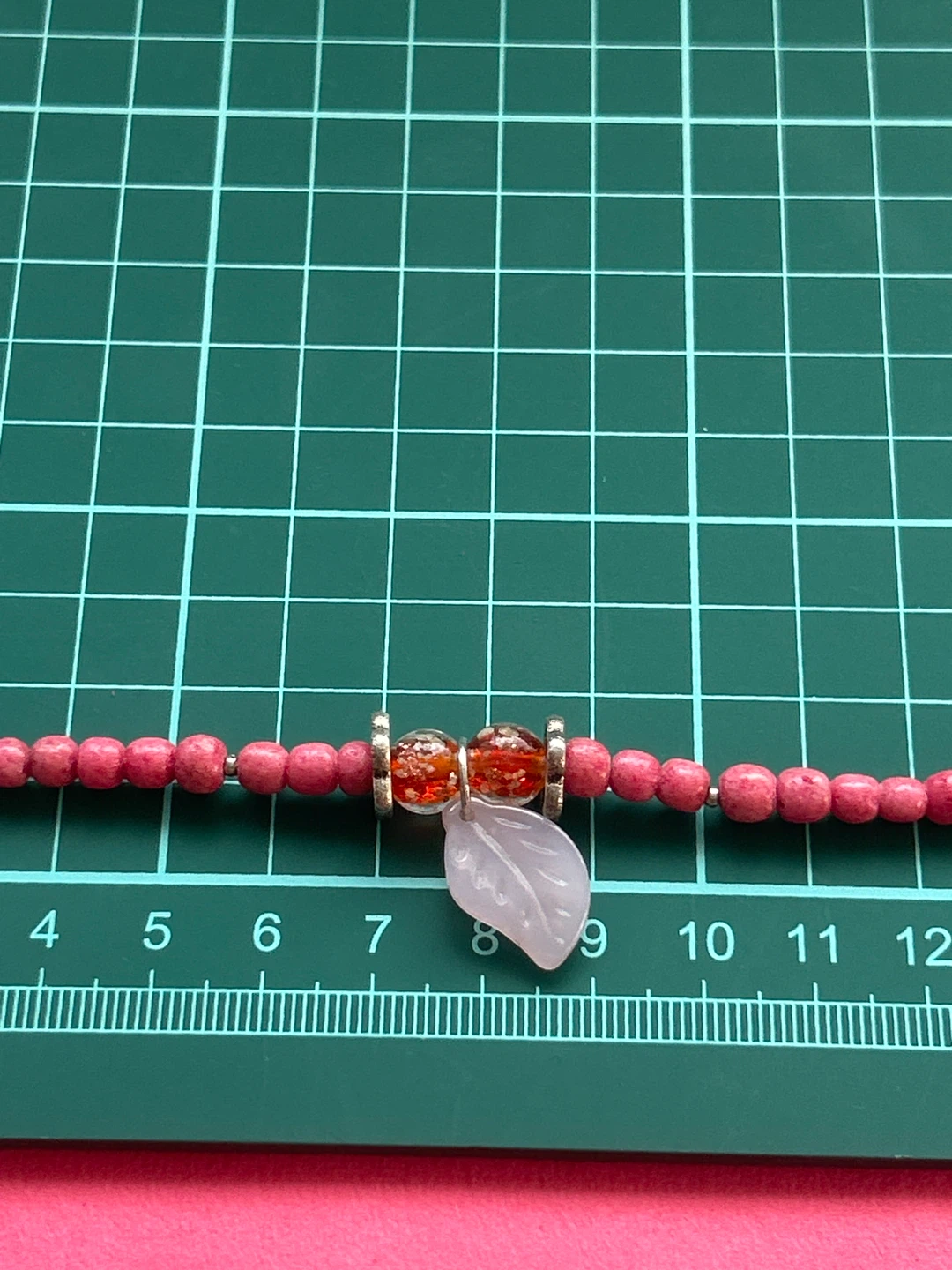 Pink Beaded Bracelet with Leaf Charm - photo 2