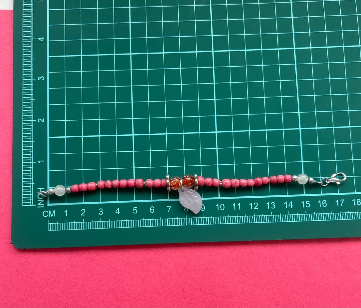 Pink Beaded Bracelet with Leaf Charm - photo 4