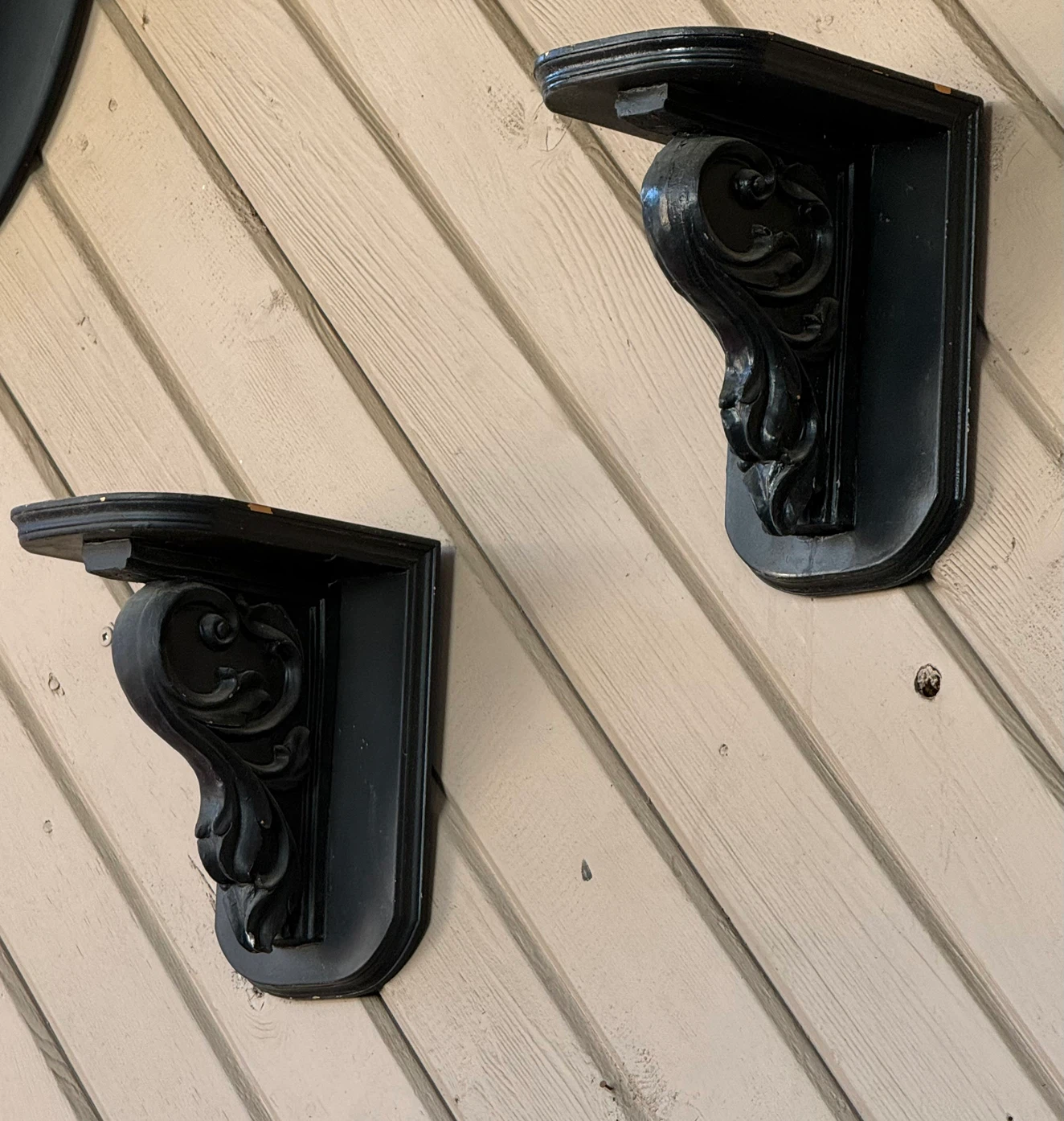 Set of Two Decorative Black Wall Brackets
