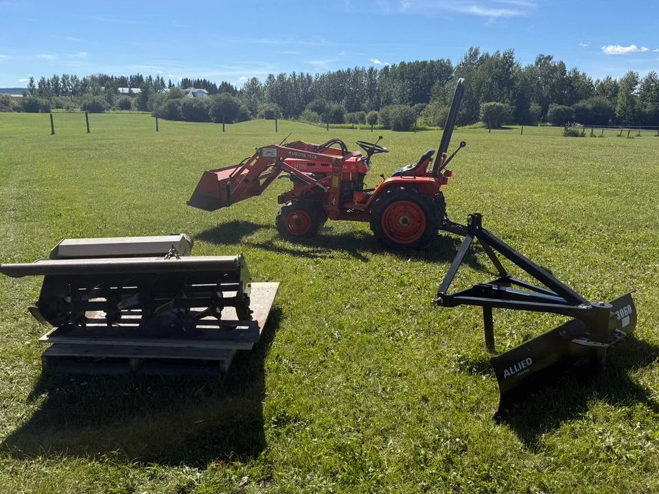 Kubota Tractor, Rototiller, & Blade attachment