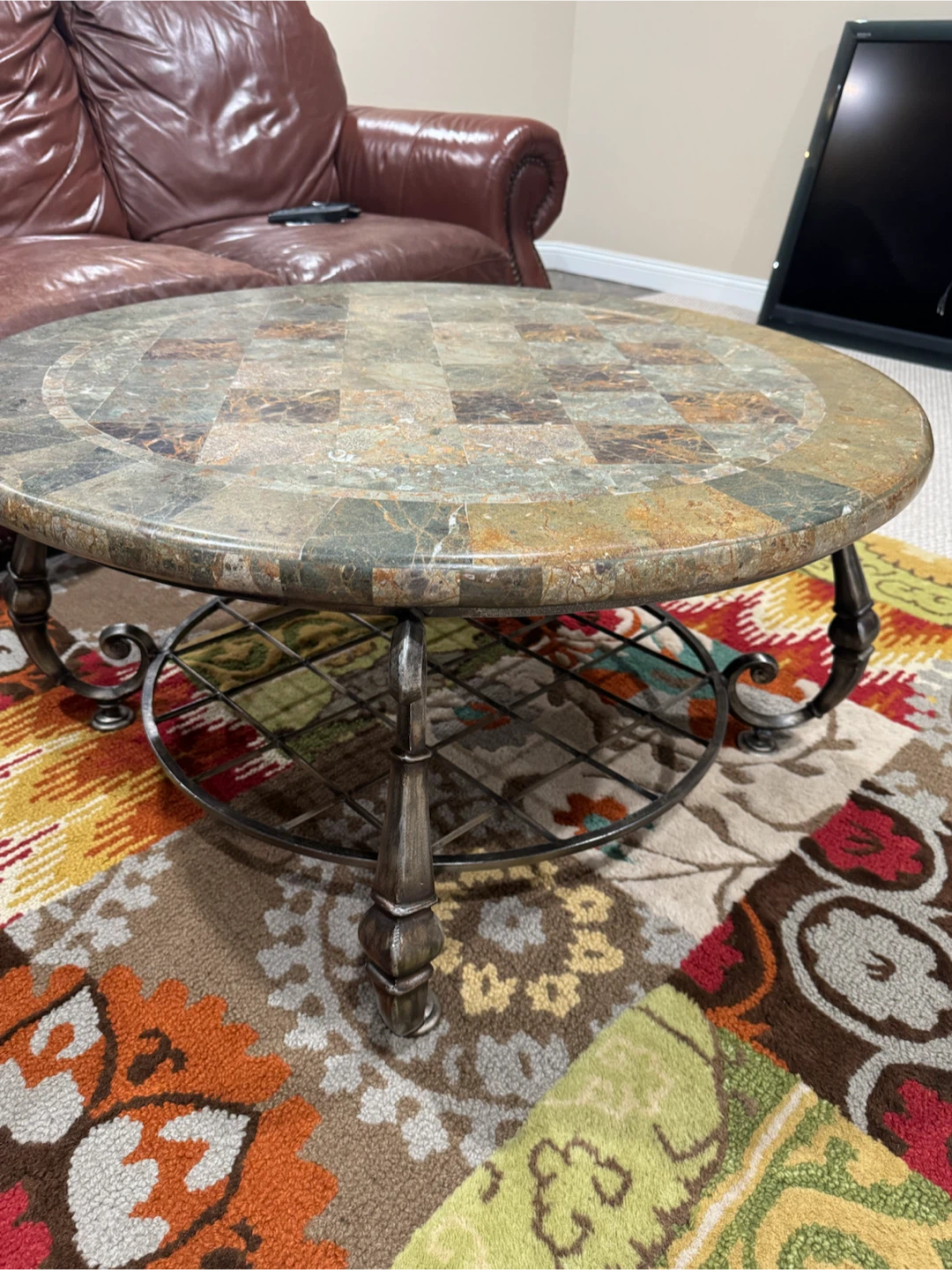 Round Stone Inlay Coffee Table