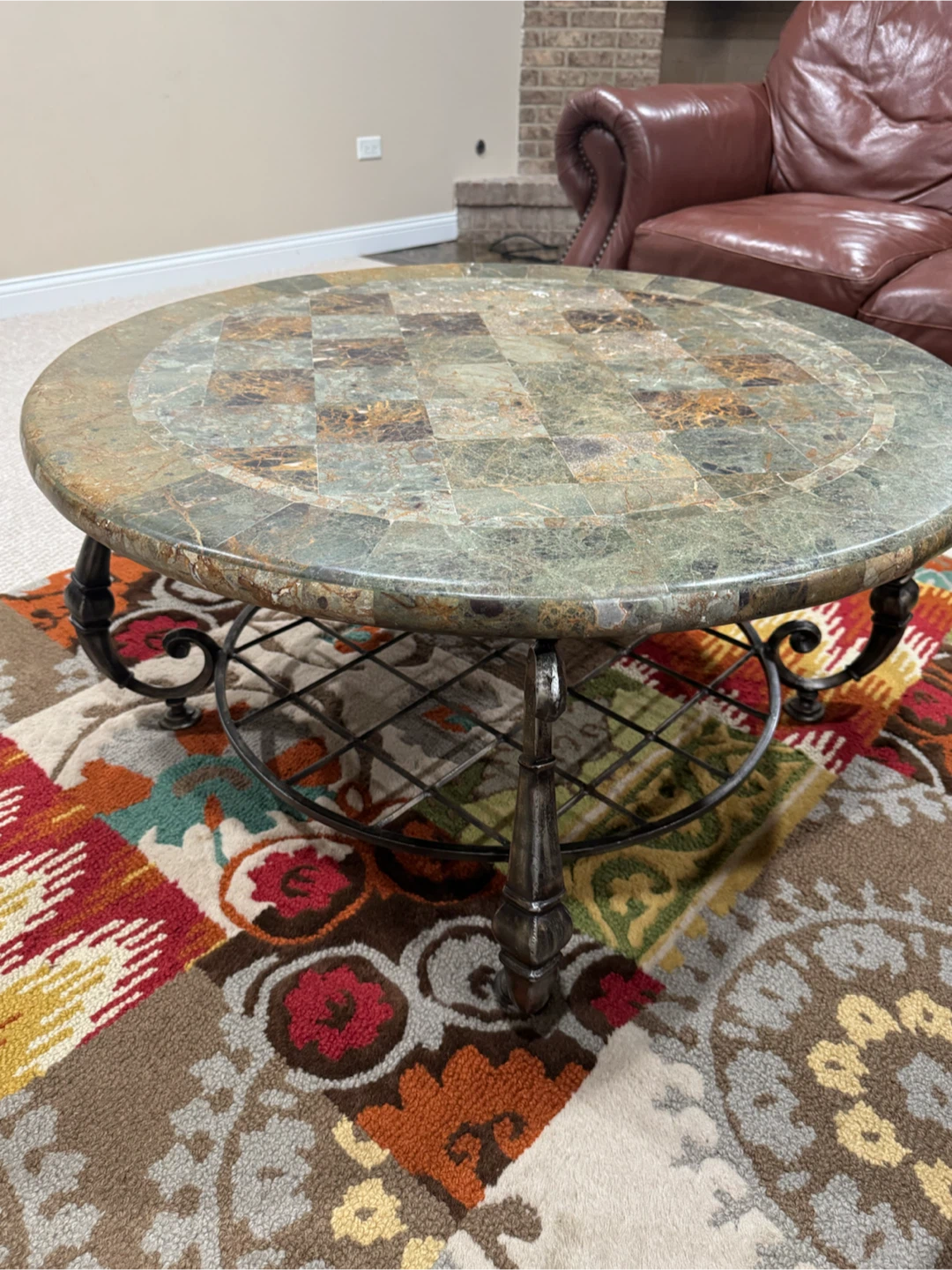 Round Stone Inlay Coffee Table - photo 2