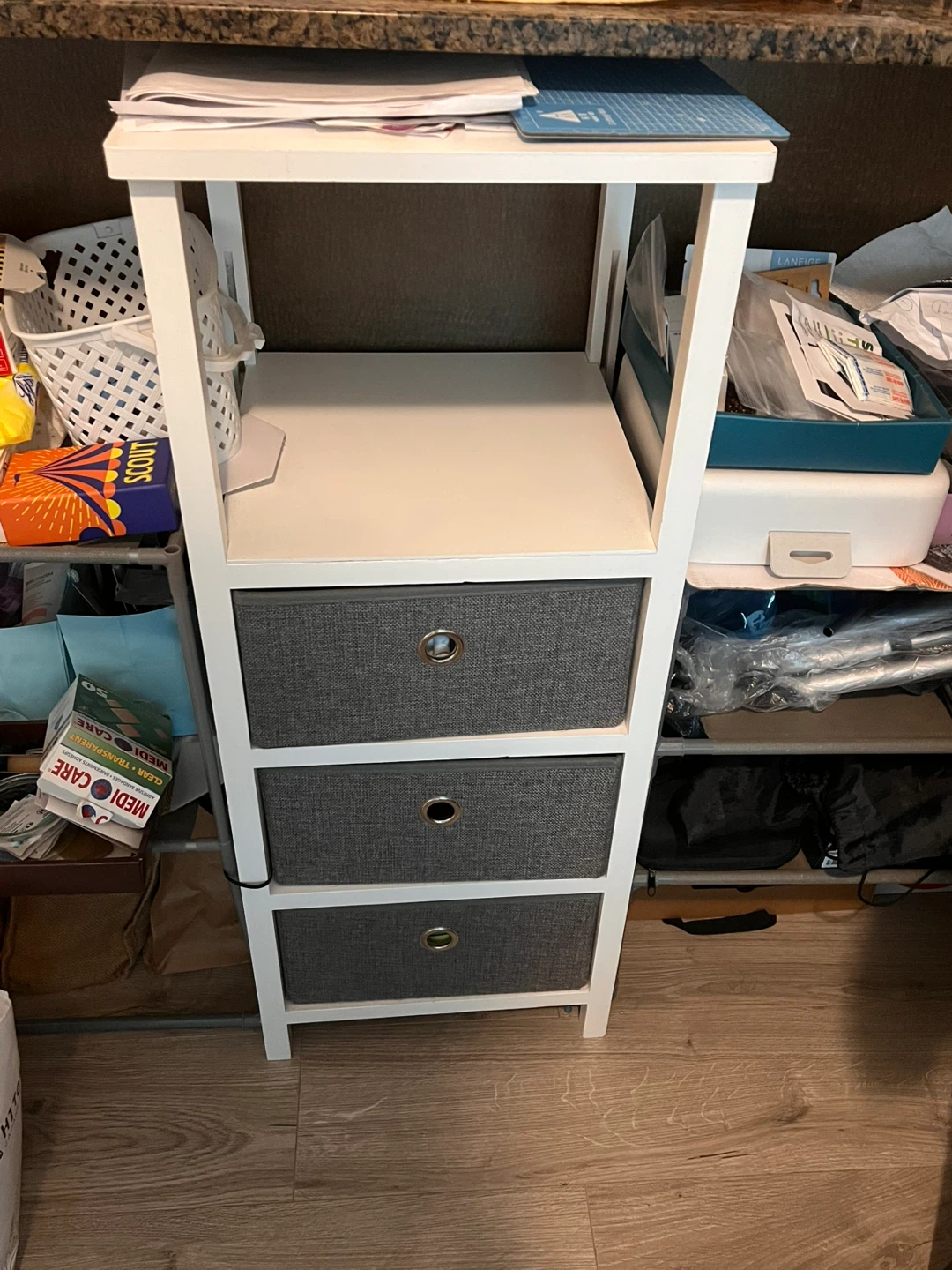 White Storage Shelf with 3 Grey Drawers - photo 2