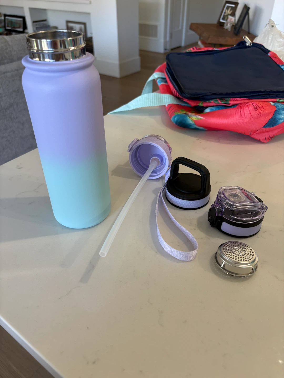 Water Bottle with Straw and Multiple Lids