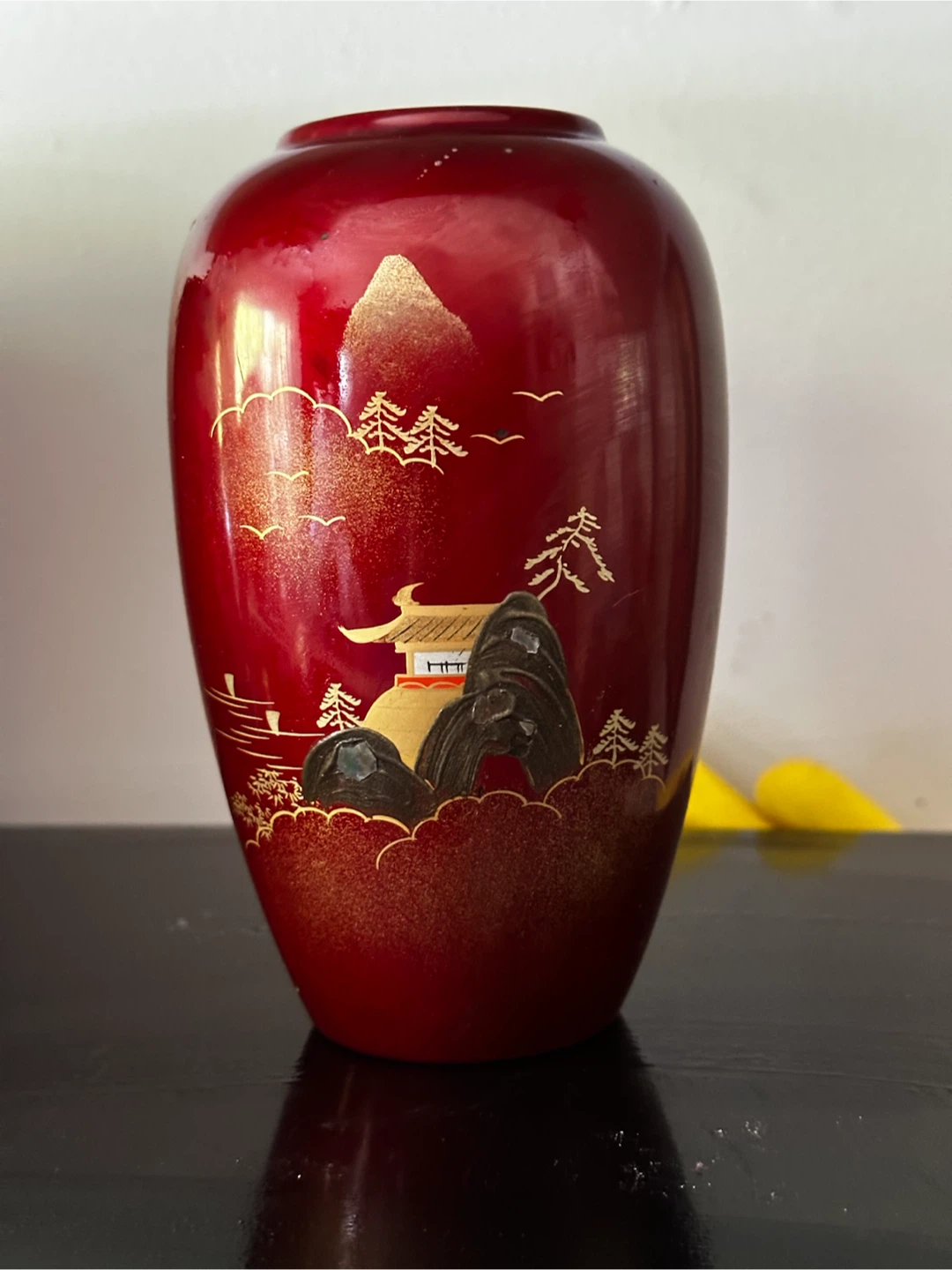 Japanese lacquer vase ox blood red