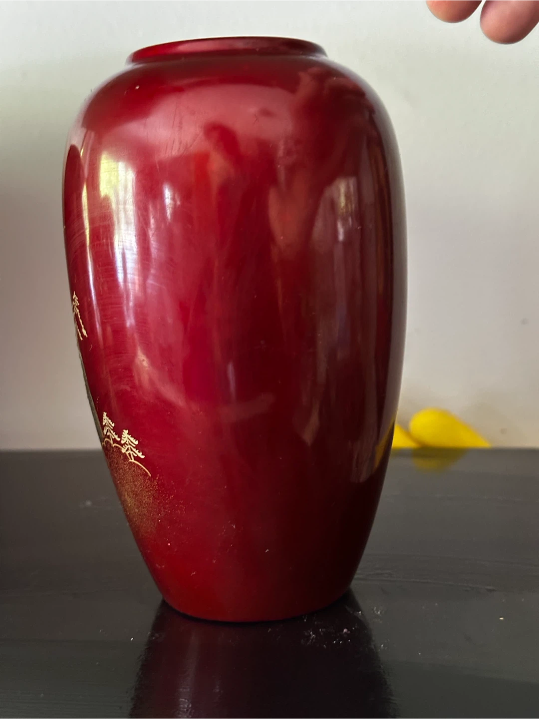 Japanese lacquer vase ox blood red - photo 3