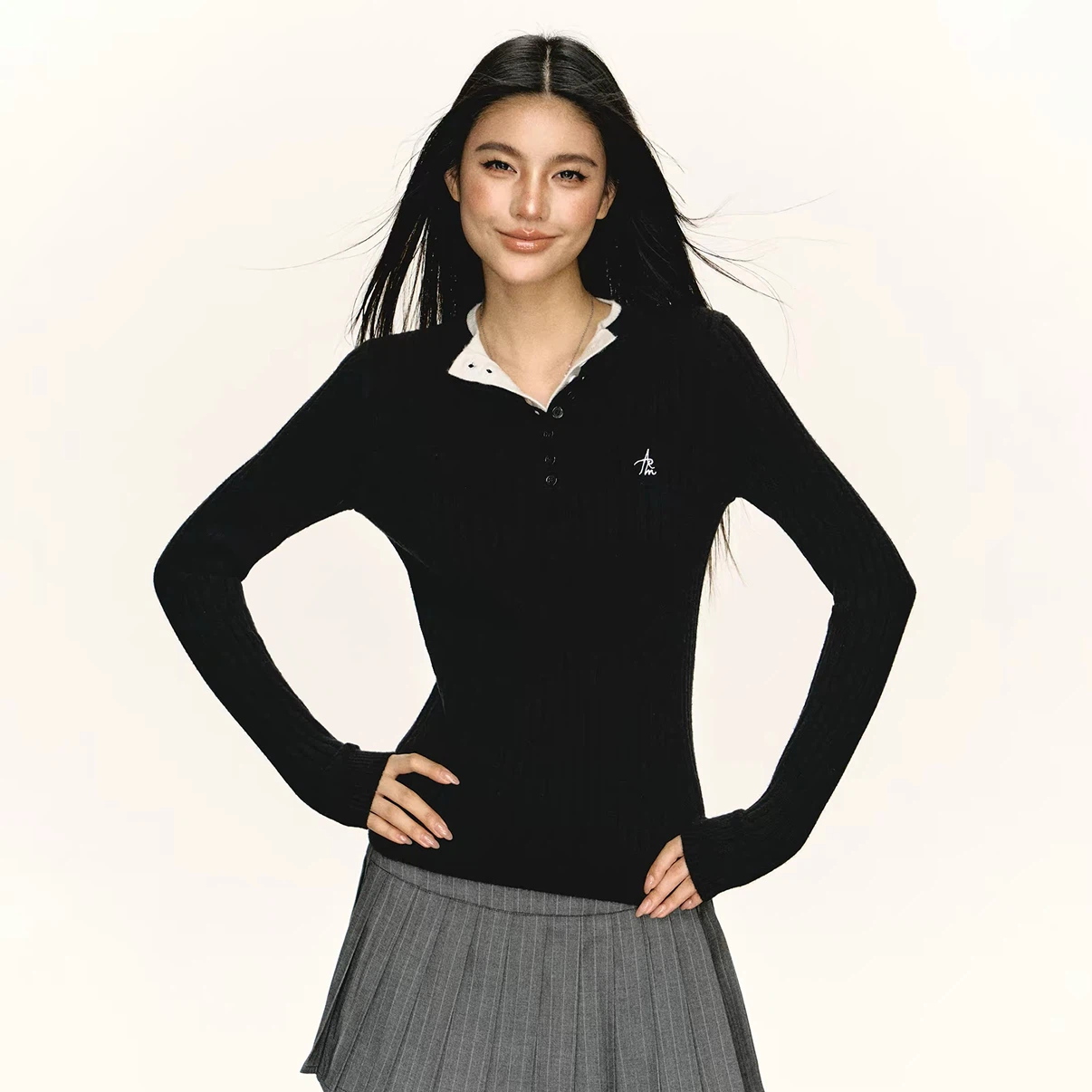 Black Long Sleeve Polo Shirt