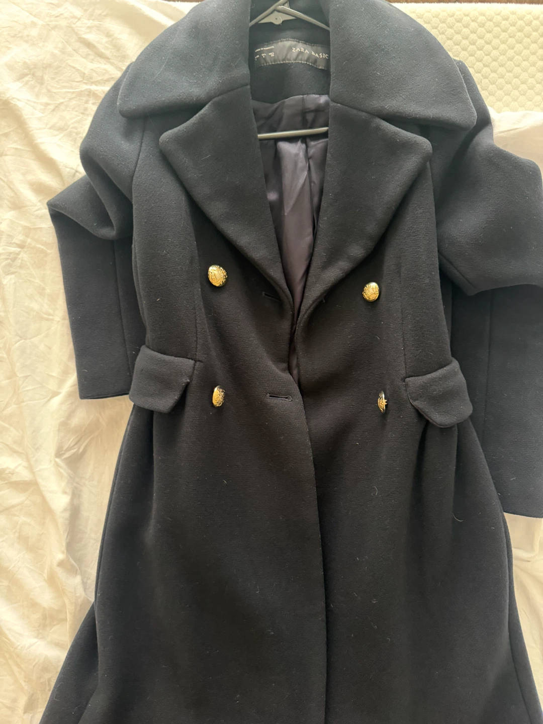 ZARA BASIC Double-Breasted Wool Blend Coat