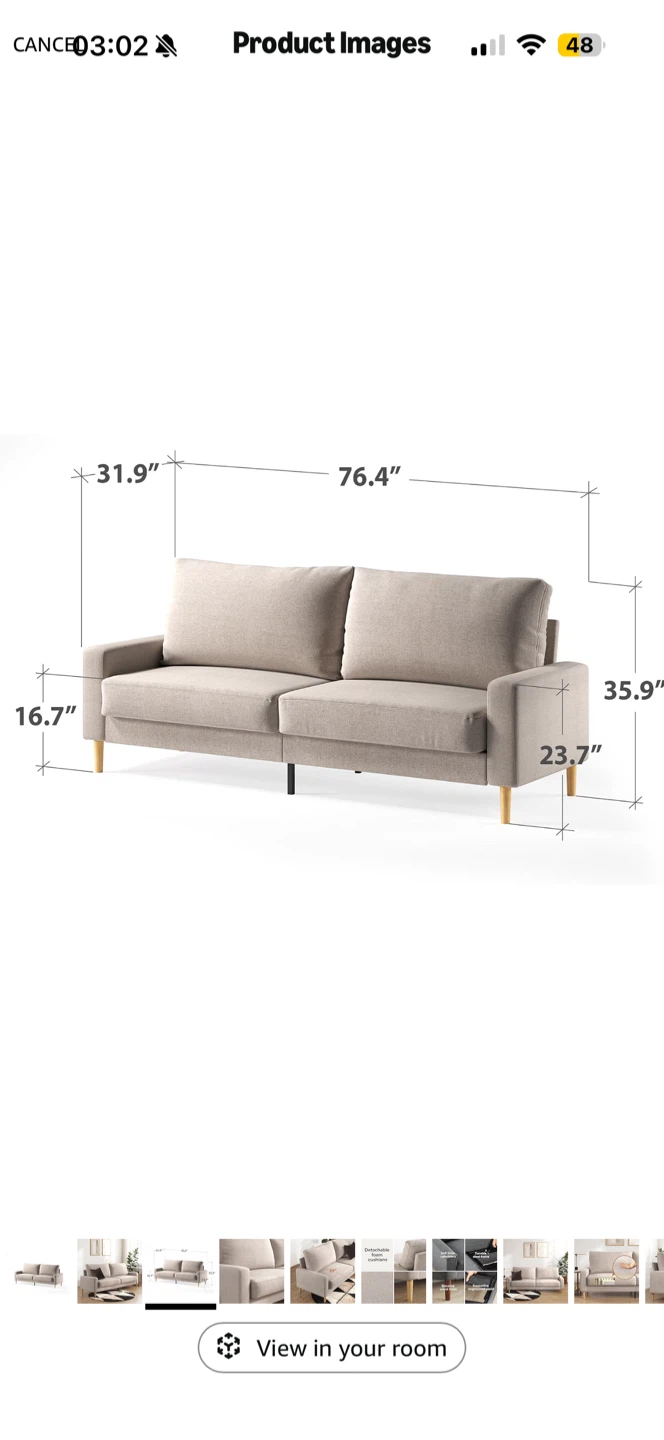 Two-Seater Sofa, Beige -Amazon - photo 5