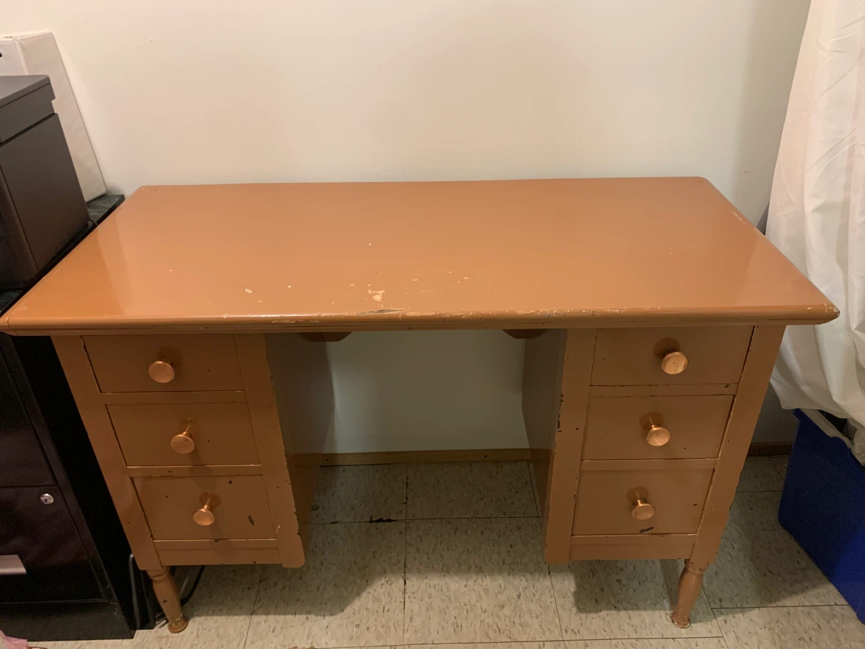 Vintage Wooden Desk with Six Drawers - photo 2