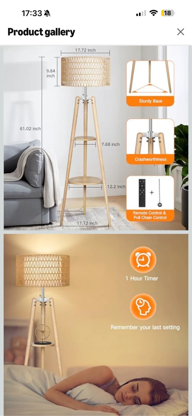 Wooden Tripod Floor Lamp with Shelves - photo 4