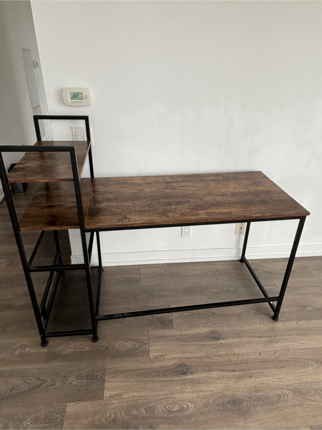 COME RN! Rustic Wood and Metal Desk with Shelving