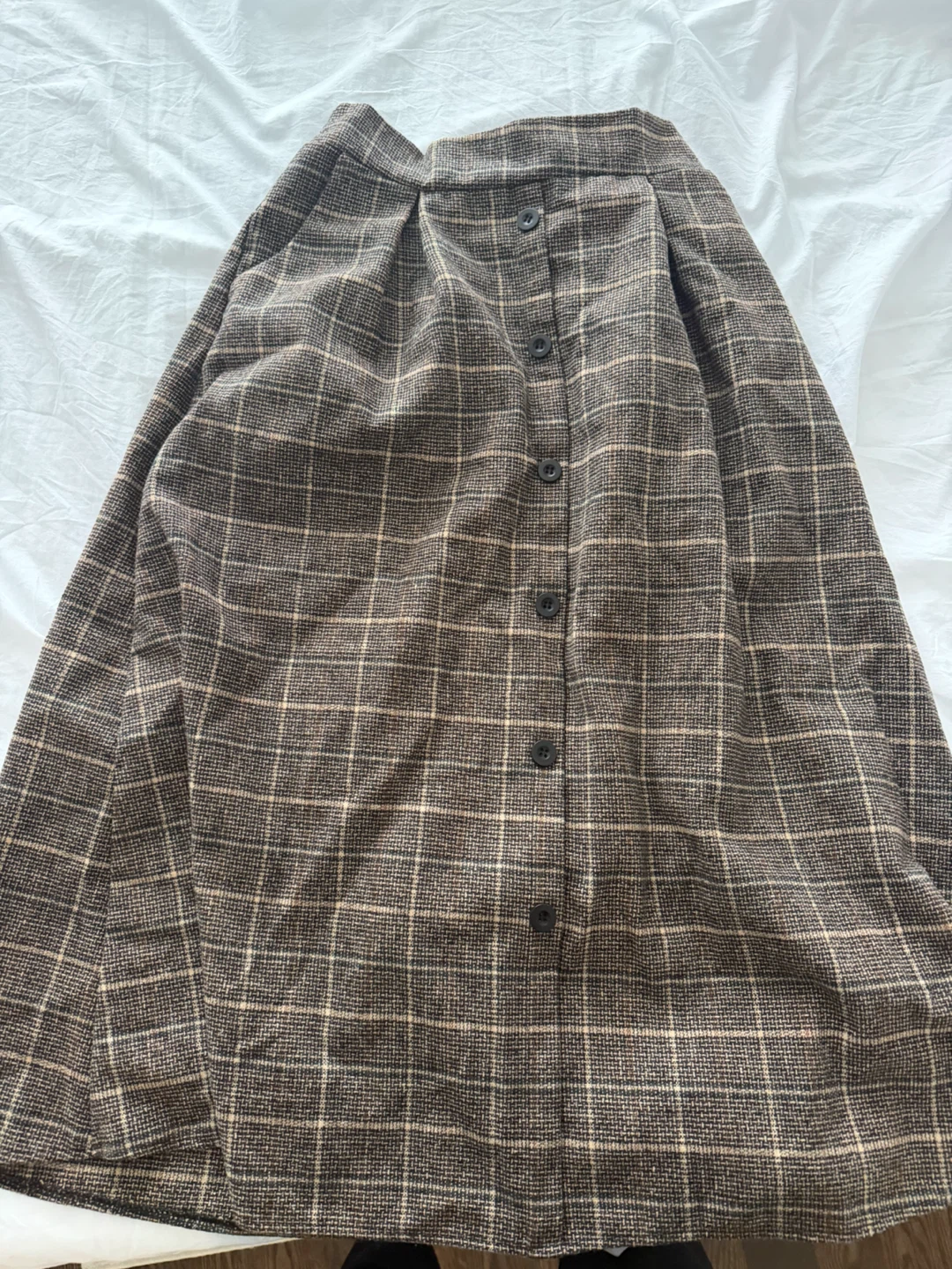Plaid Button-Front Midi Skirt