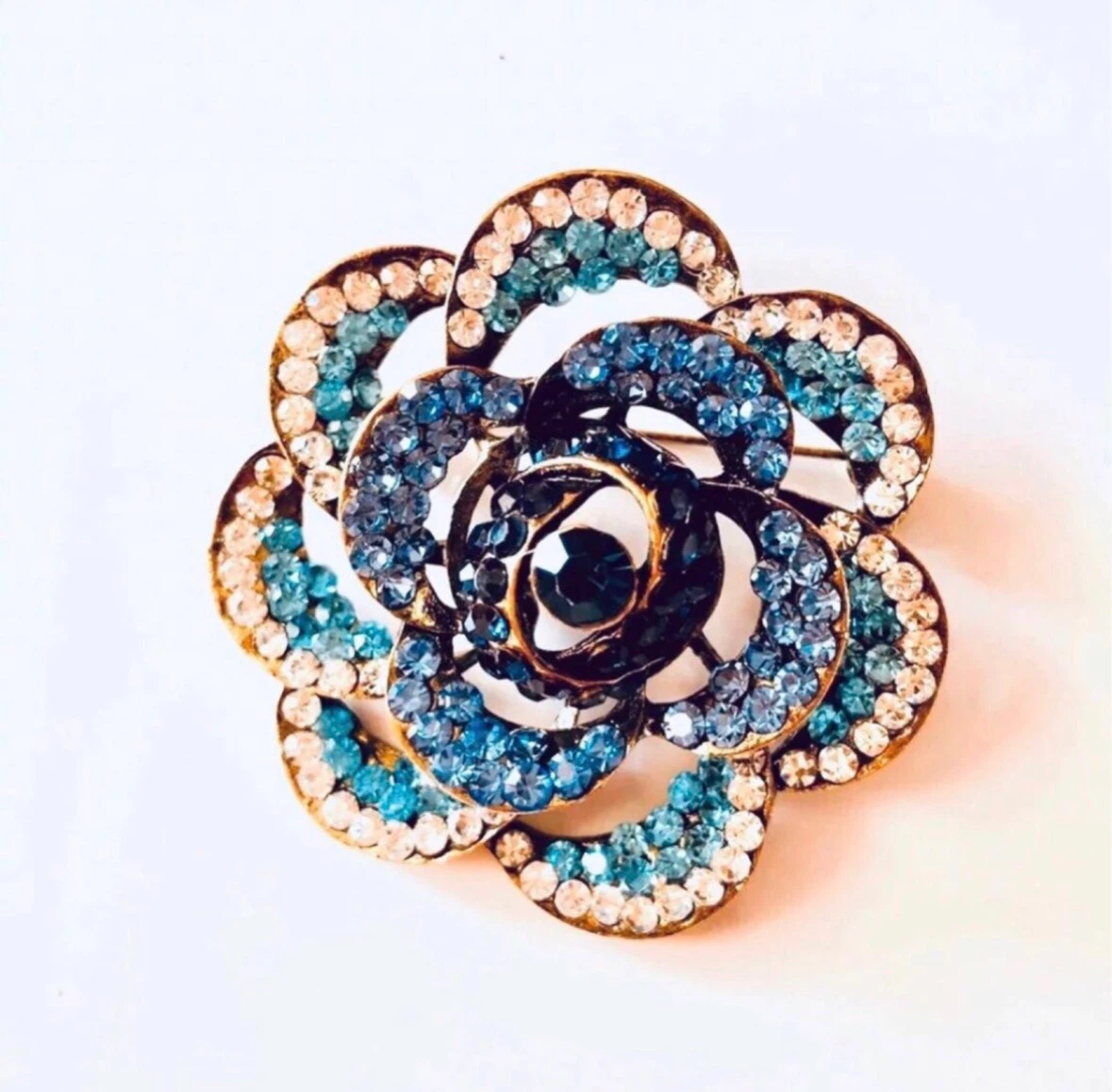 Blue vintage brooch with crystals/rhinestones - photo 2