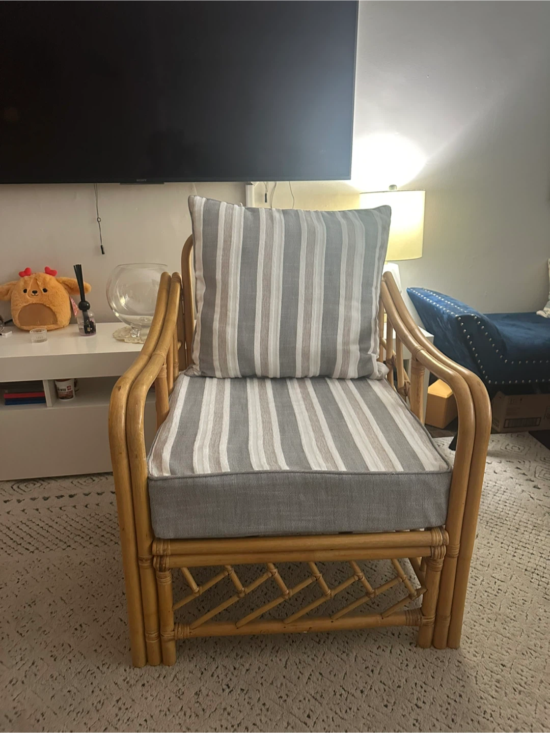 Rattan Armchair with Striped Cushions - photo 2