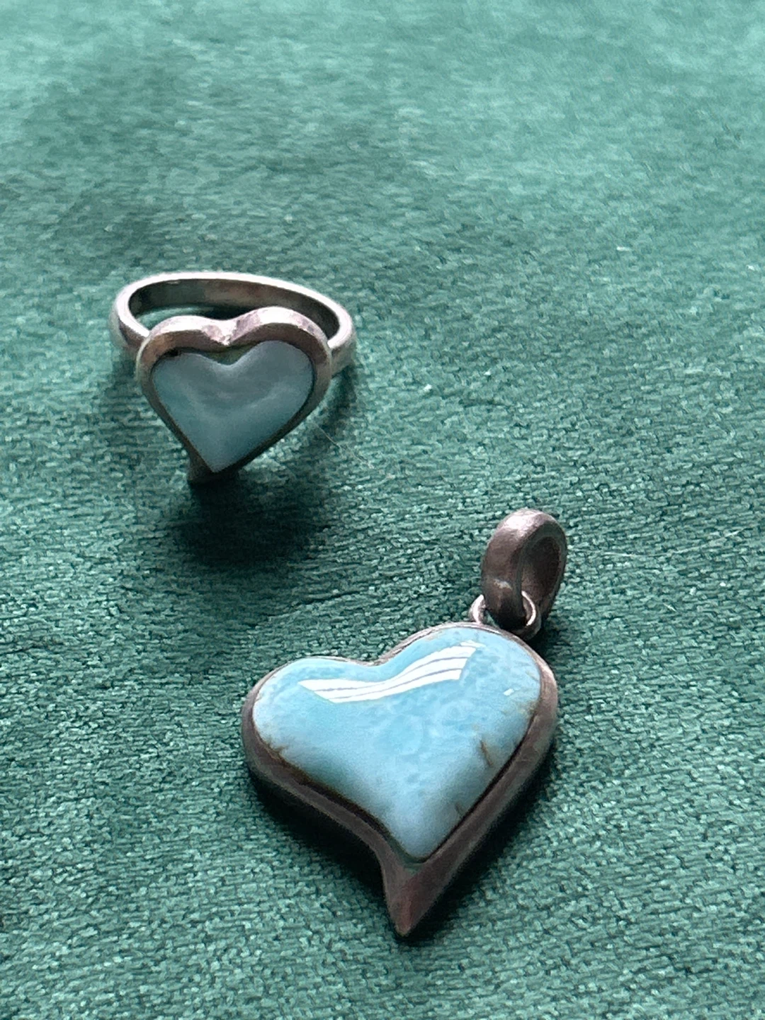 Larimar Heart Pendant and Ring Set