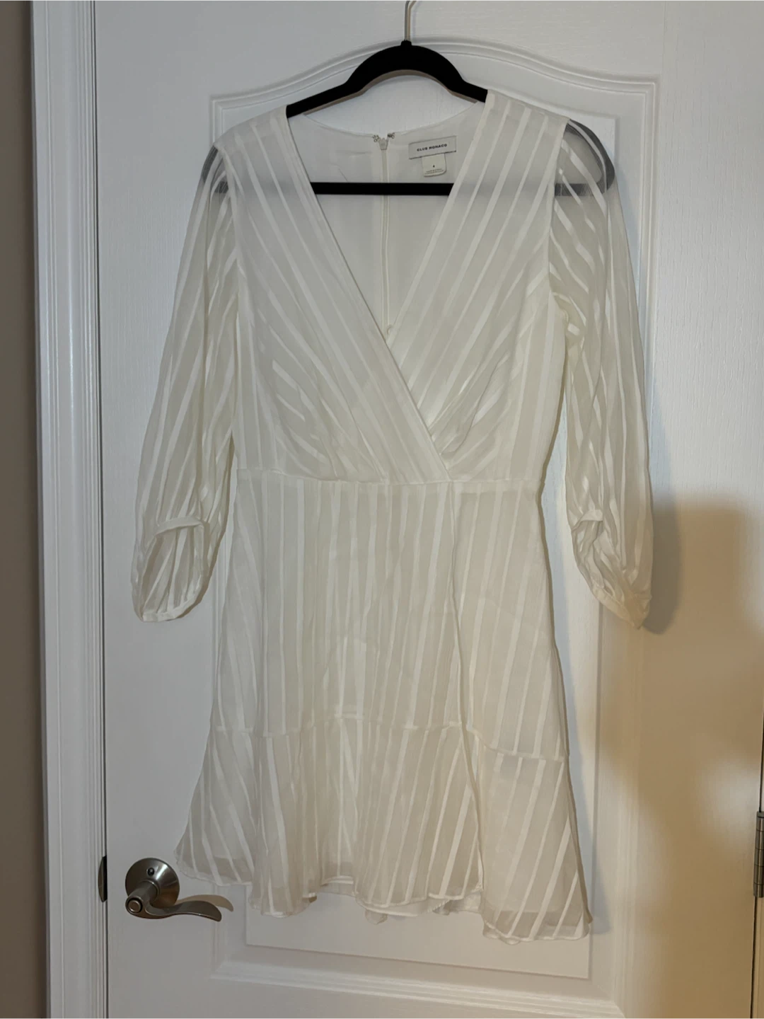 Club Monaco White Striped Sheer Sleeve Dress Size 4