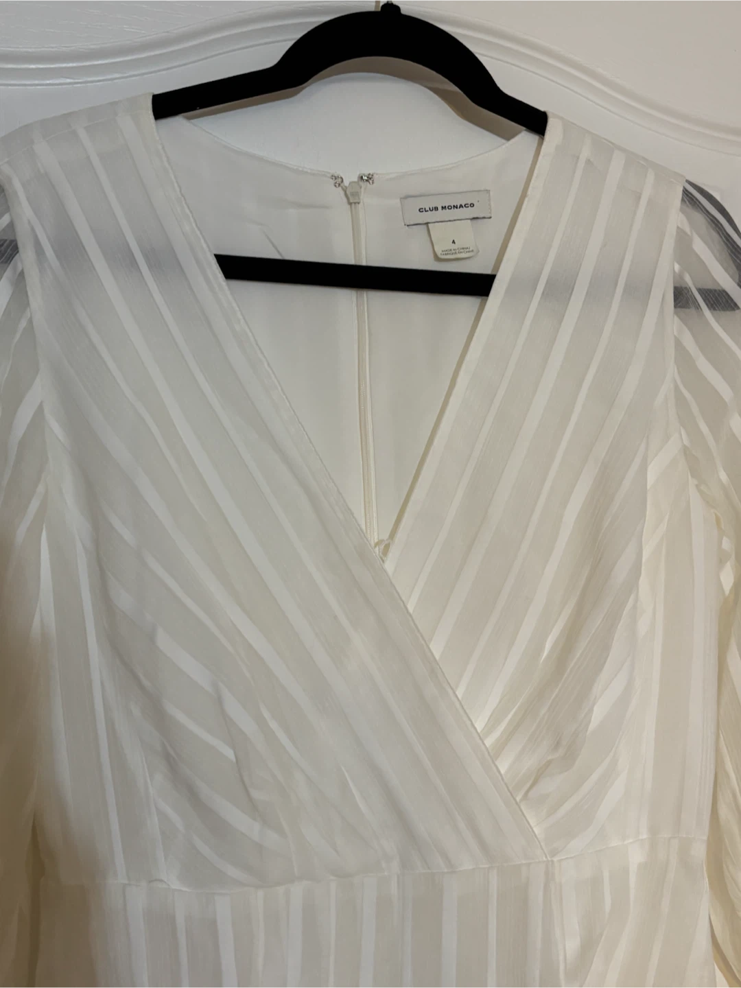 Club Monaco White Striped Sheer Sleeve Dress Size 4 - photo 3