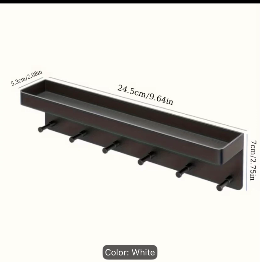 White Wall Mount Shelf with 6 Hooks - photo 3