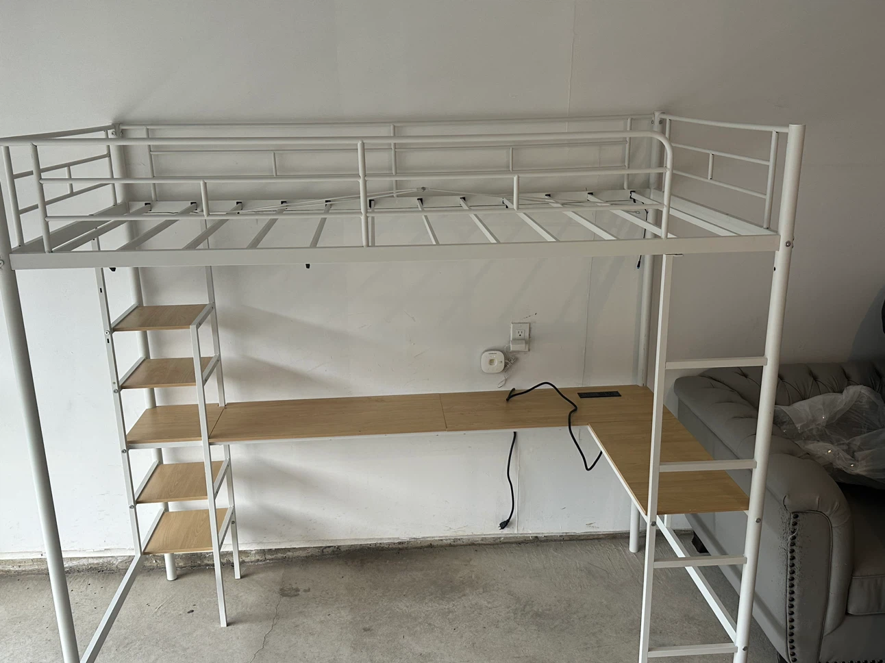White Metal Loft Bed with Desk - photo 2