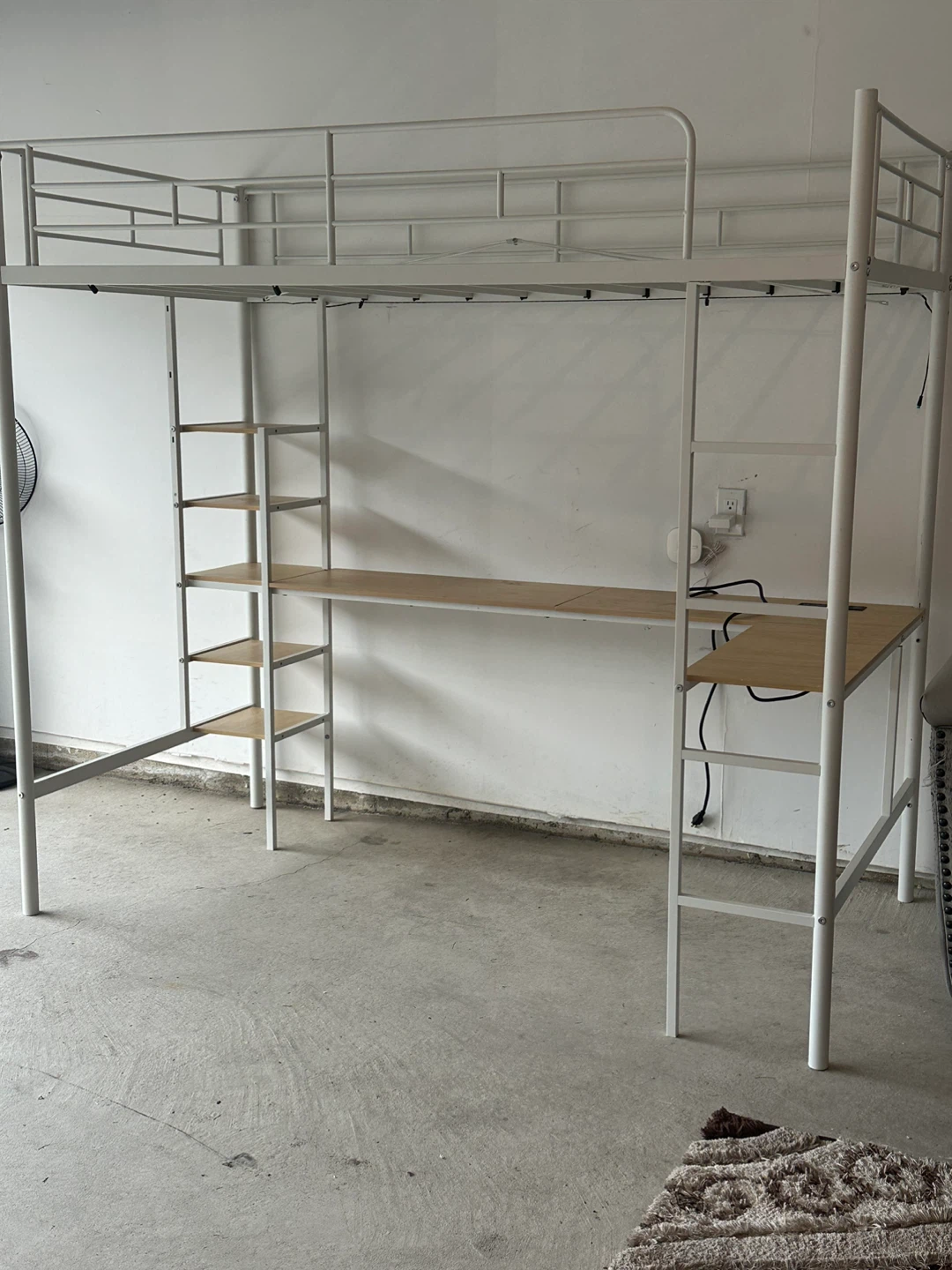 White Metal Loft Bed with Desk - photo 3