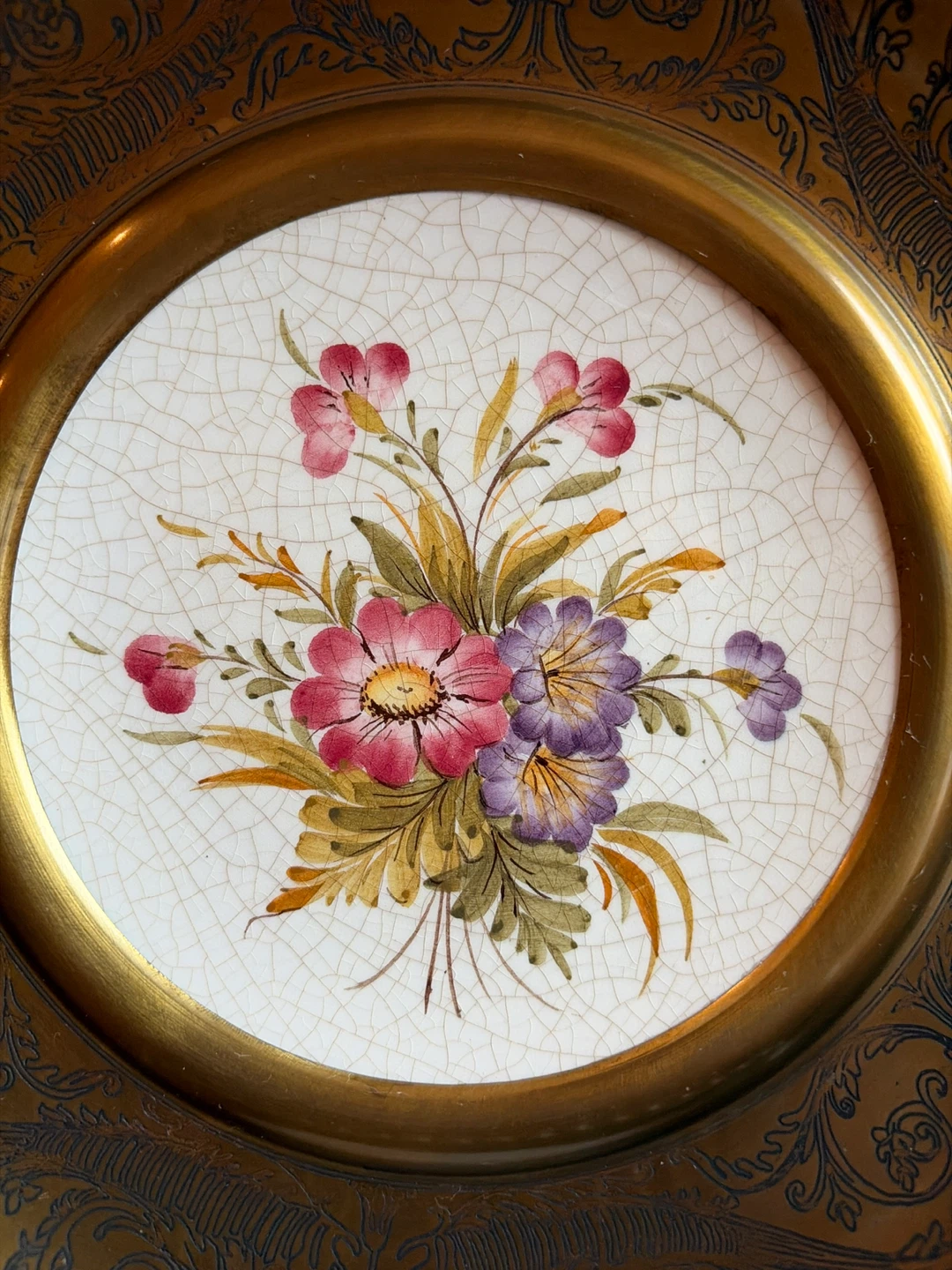 Vintage Argenteria Giusy Brass and Porcelain Plate - photo 2