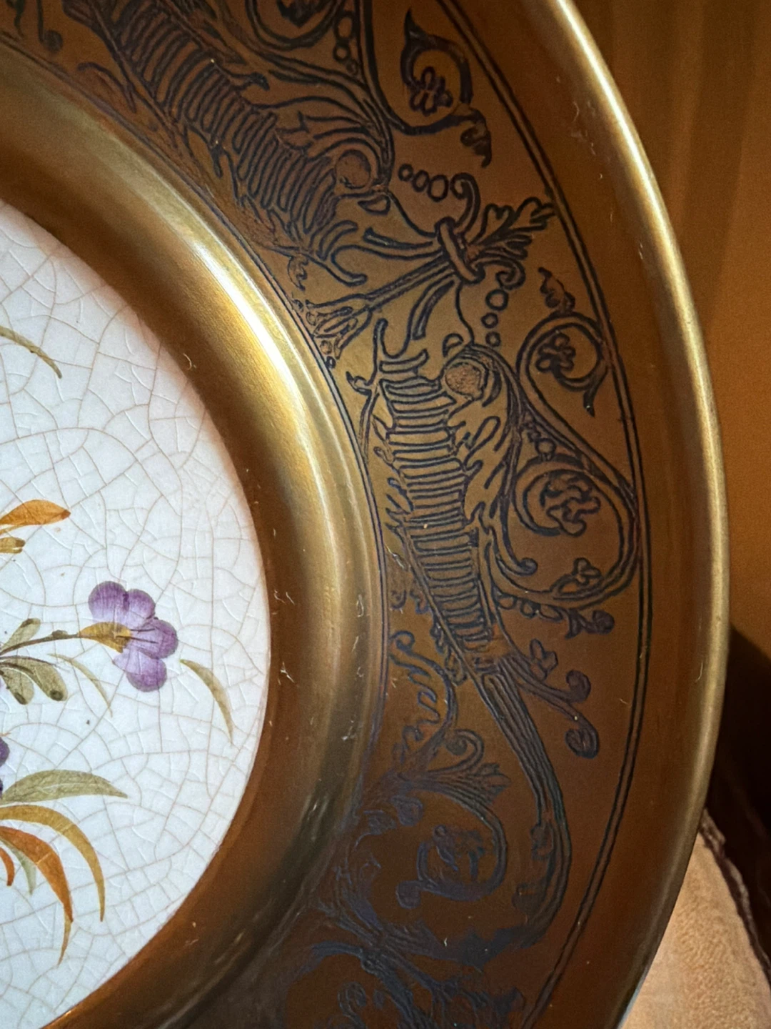 Vintage Argenteria Giusy Brass and Porcelain Plate - photo 3