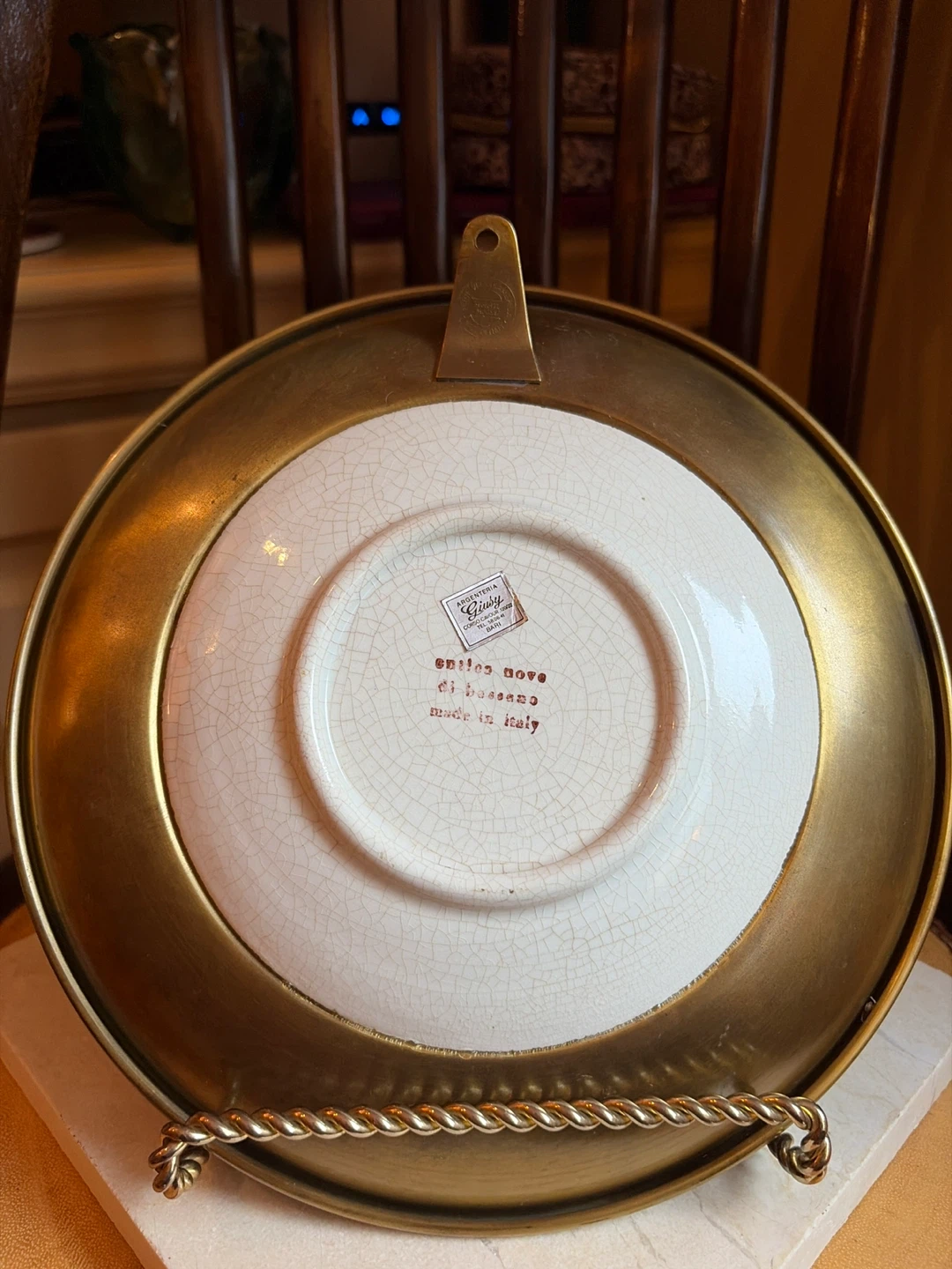 Vintage Argenteria Giusy Brass and Porcelain Plate - photo 4