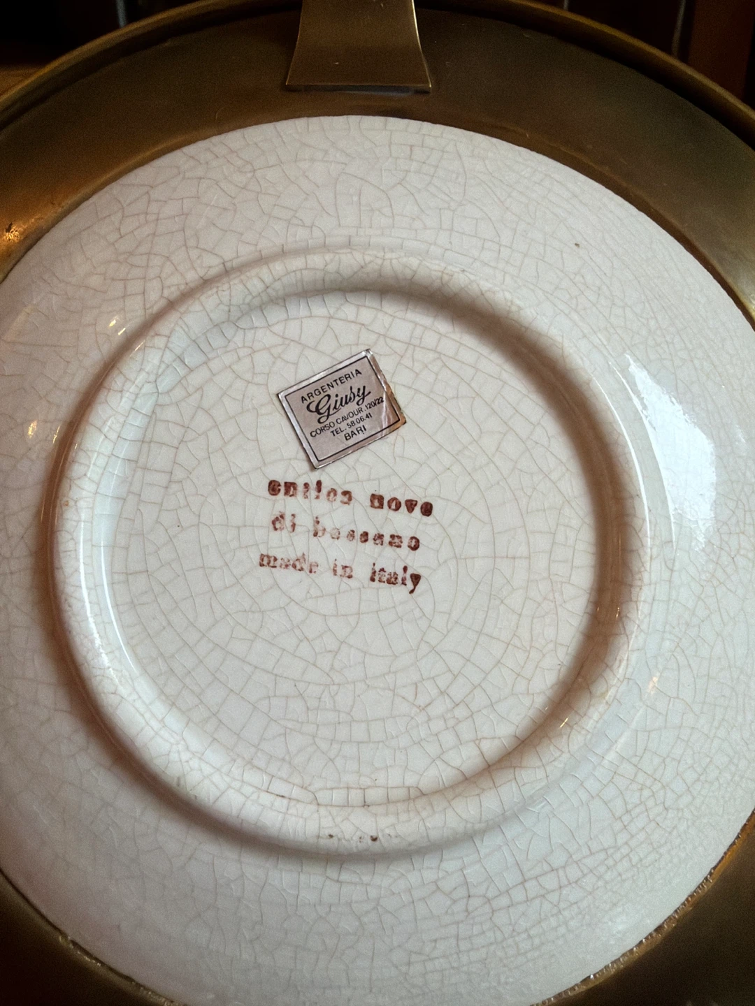 Vintage Argenteria Giusy Brass and Porcelain Plate - photo 5