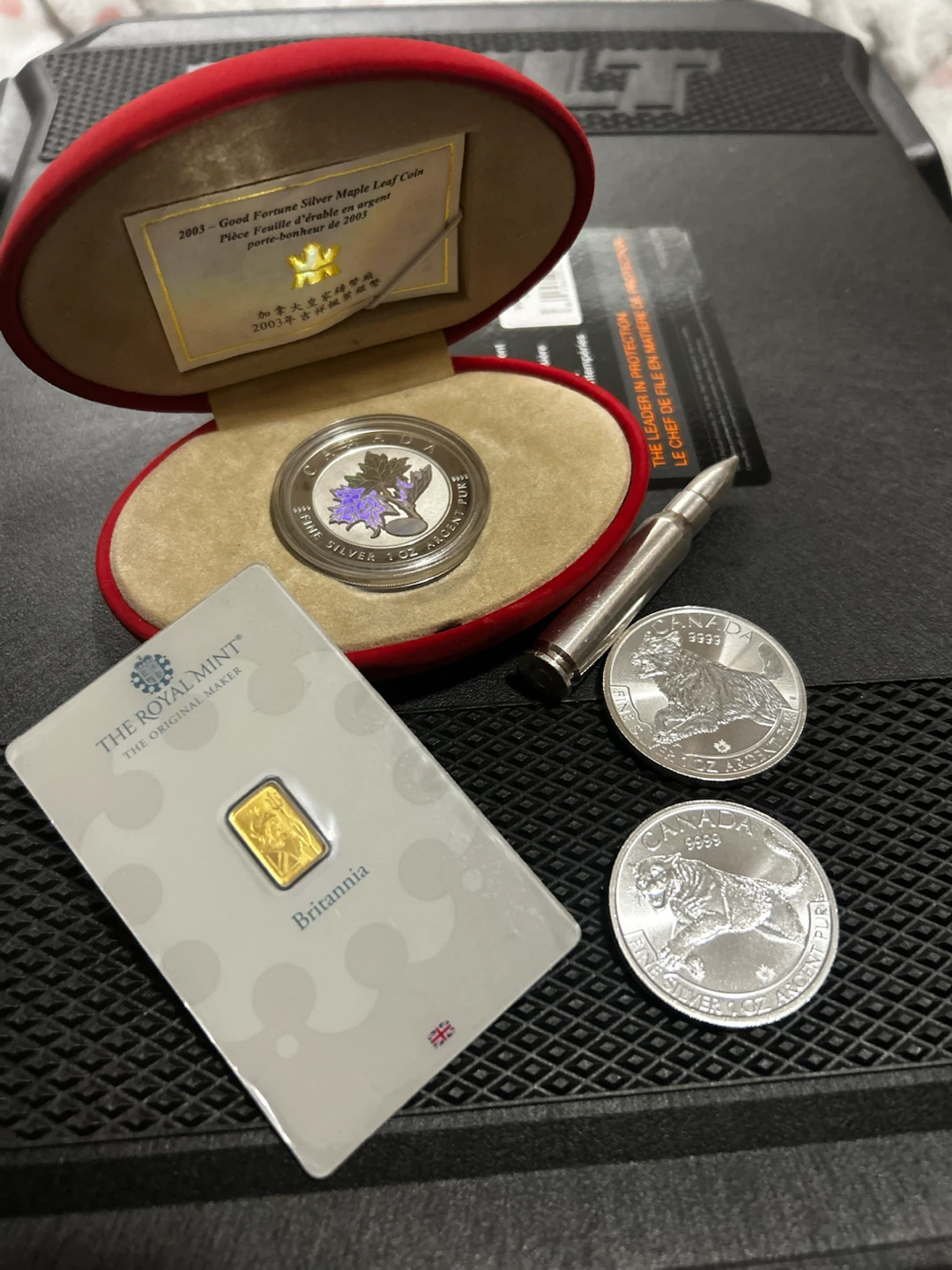 5oz .999 silver + 1g .999 gold Britannia lot