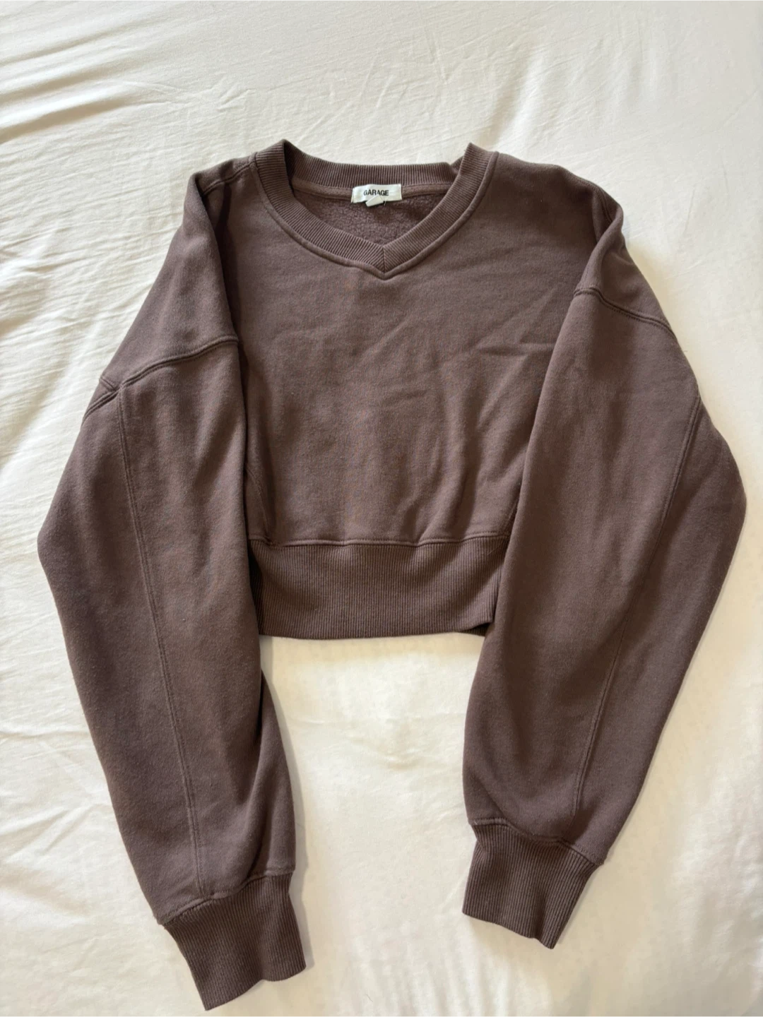 Garage Brown V-Neck Cropped Sweatshirt