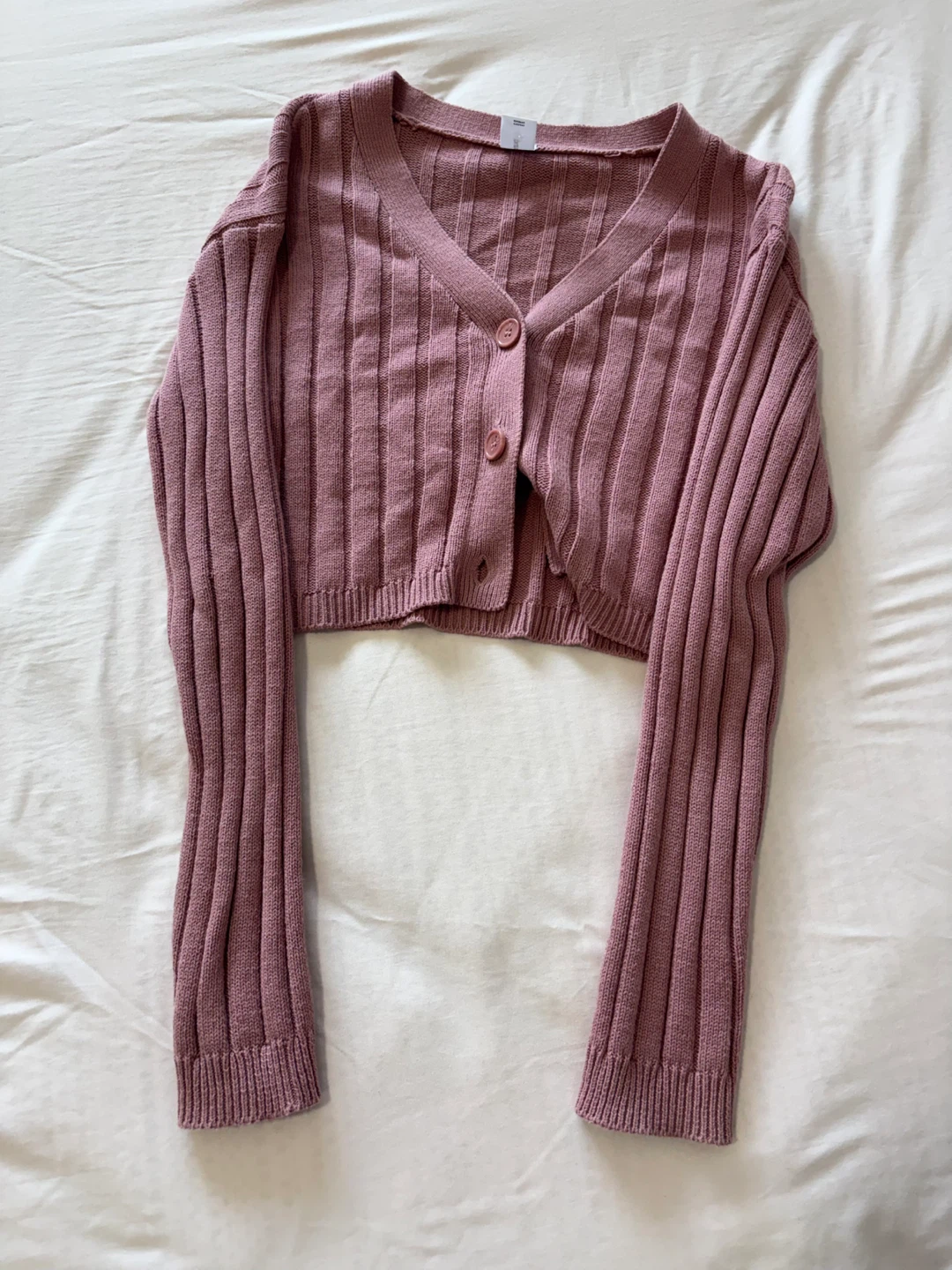 Abound Mauve Ribbed Cropped Cardigan