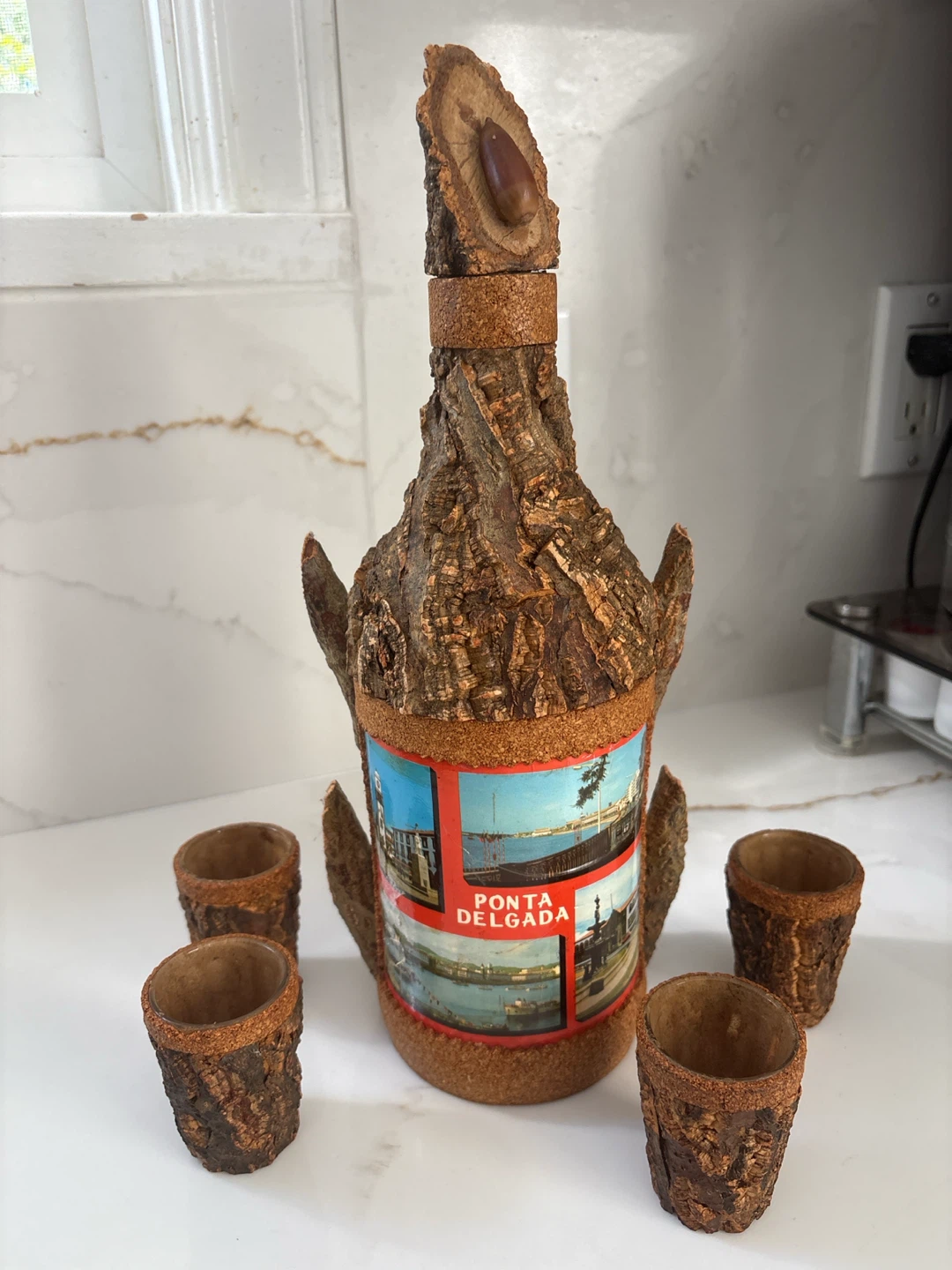 Ponta Delgada Souvenir Cork Bottle and Shot Glass Set