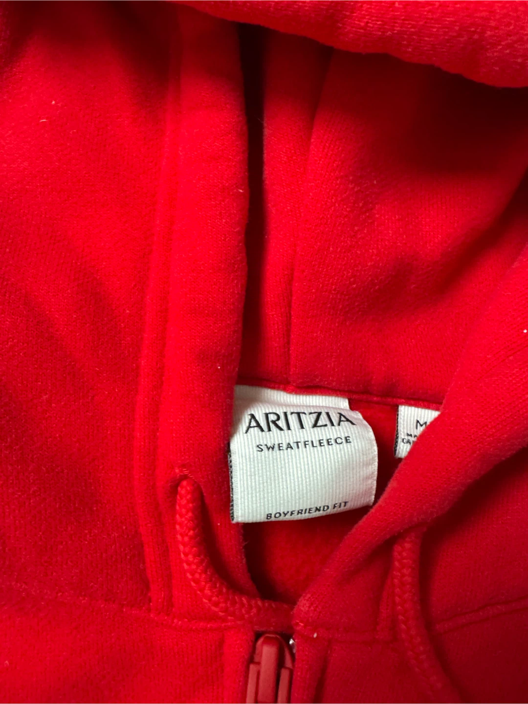 Aritzia Red Zip-Up Hoodie Flashing Red Boyfriend fit euc - photo 2