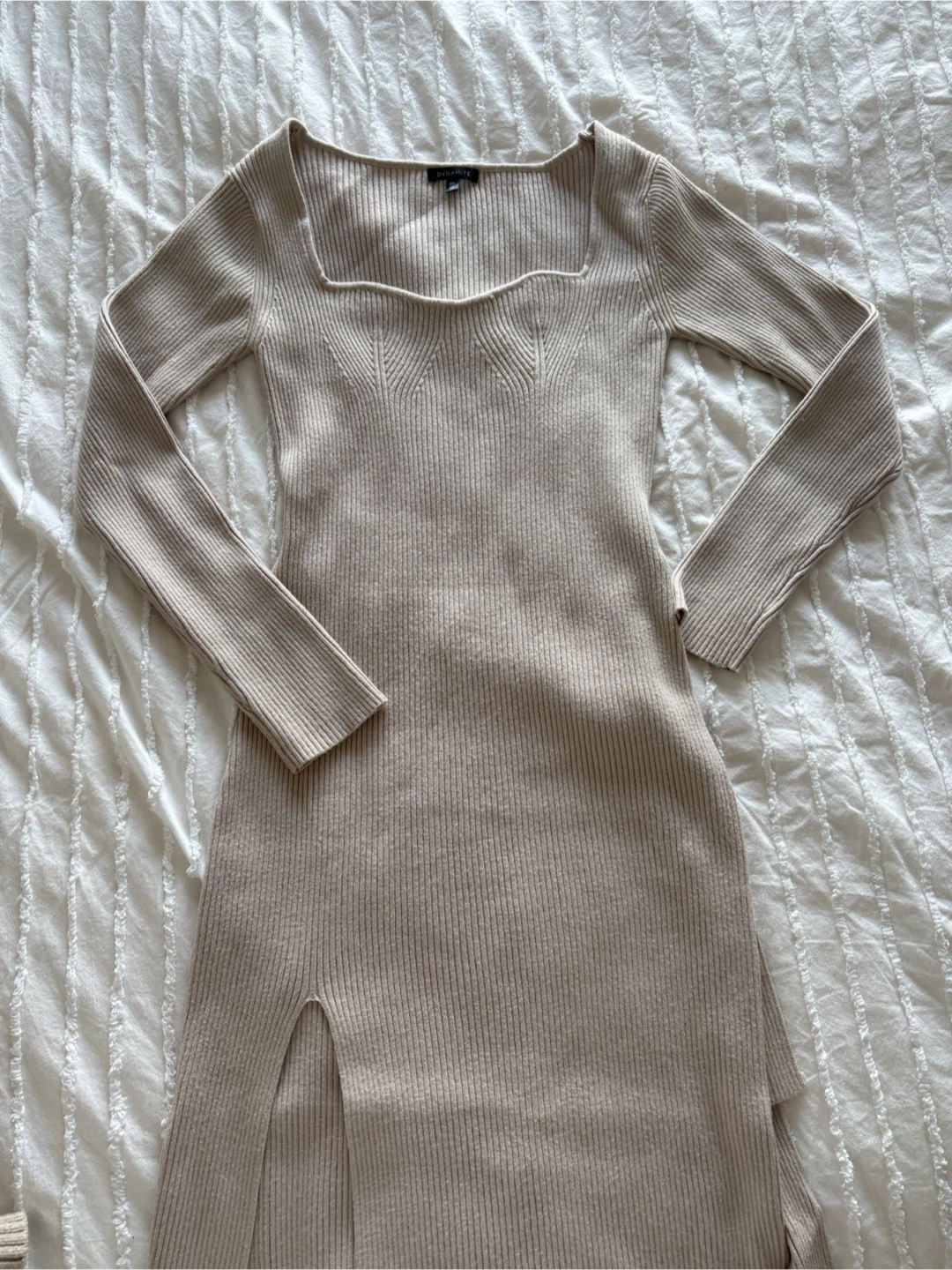 Dynamite Beige Ribbed Midi Dress with Slit - P/S